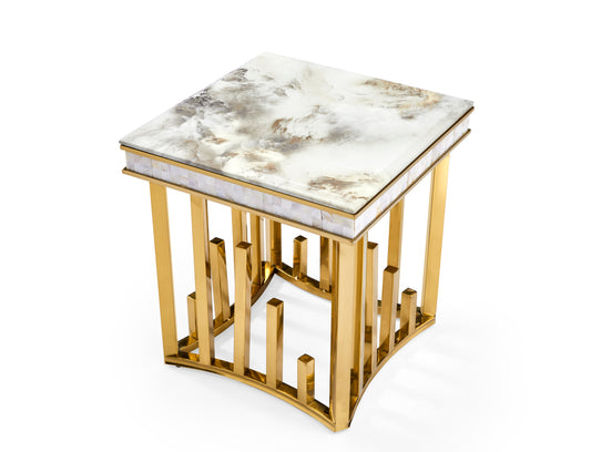 Marie Marble Top Side Table Gold