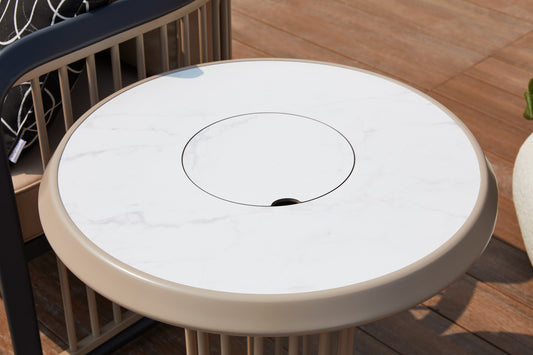 City Outdoor Side Table With Ice Bucket Light Stain
