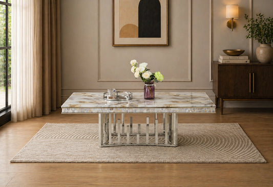 New Stela Marble Top Stainless Steel Base Coffee Table Silver