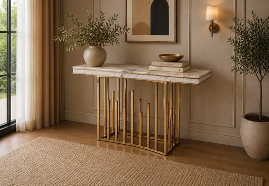 New Stela Marble Top Console Table Gold