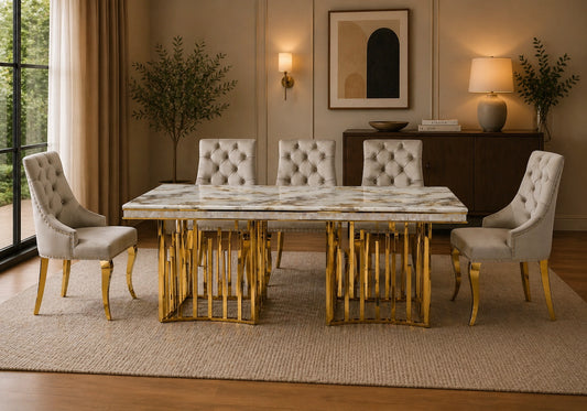 New Stela Marble Top Dining Table Gold