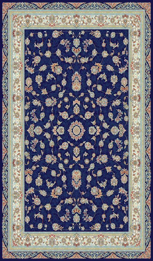 Mashad 722130 Traditional Persian Area Rug Dark Blue