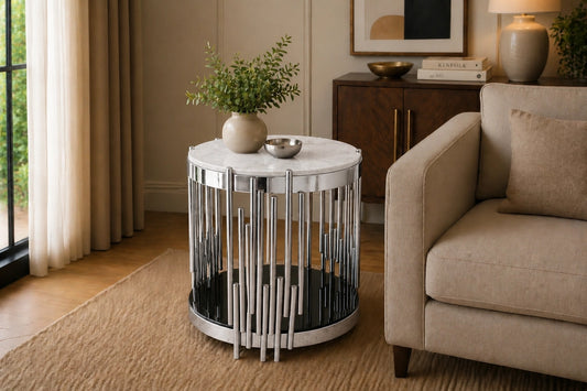 Alexis Marble Top Side Table White Silver