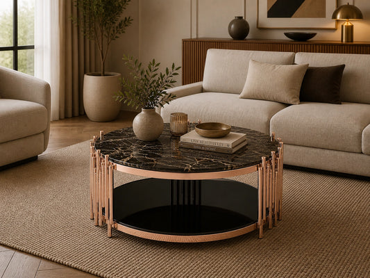 Alexis Marble Top Coffee Table Black Gold