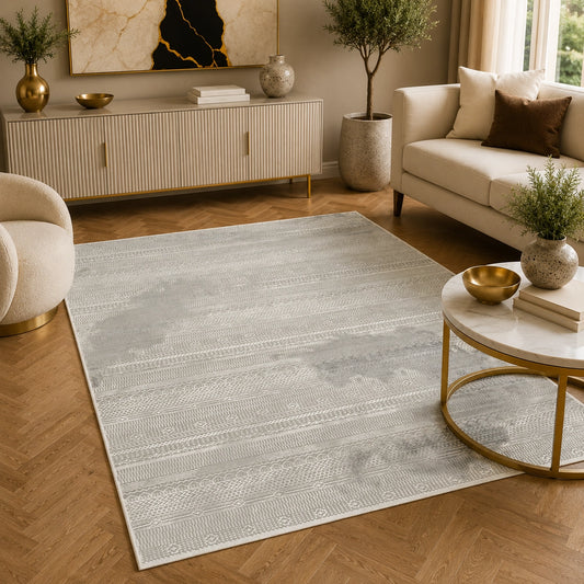 Anemon T053A Cream Silver Modern Area Rug