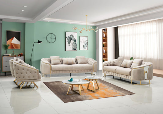 Royal Modern Fabric Sofa Set Beige
