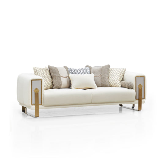 Kiama Modern Beige Velvet Sofa Set