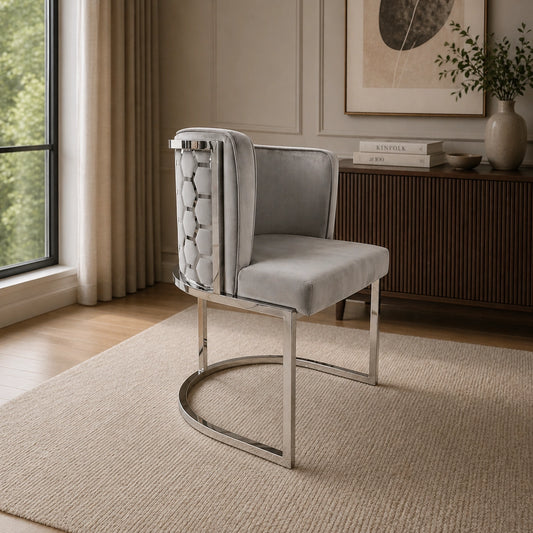 Rose Velvet Modern Stainless Steel Dining Chair Grey Silver
