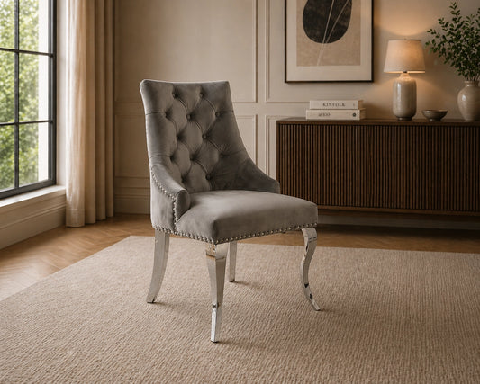 Harper Velvet Modern Dining Chair Grey Silver