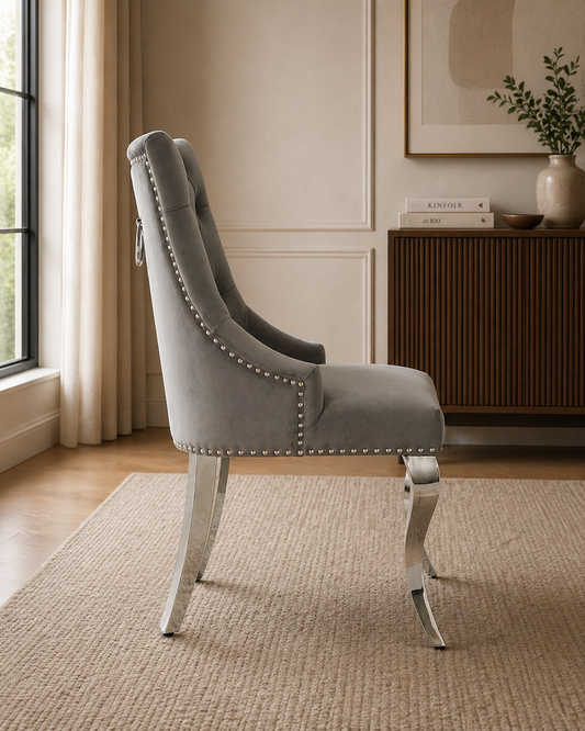 Harper Velvet Modern Dining Chair Grey Silver
