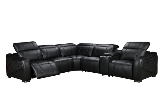 Vellin Modern Corner Electric Recliner Leather Sofa Set Black
