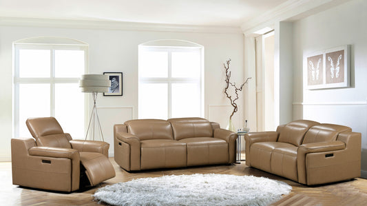 Esabella Luxury Dual Electronic Recliner Fabric Sofa Set Brown