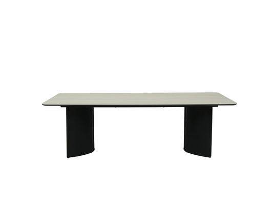 Waratah Modern Dining Table in Sandy White Ceramic and Black Finish