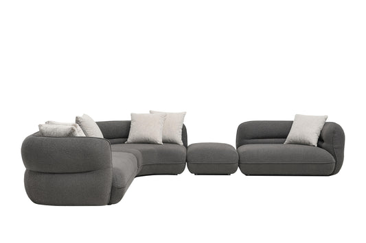 Cuddle Fabric Corner Modern Sofa Set Dark Grey