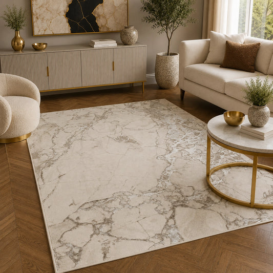 Elmaas T502A Cream White Modern Area Rug