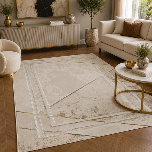 Elmaas T510A Cream White Modern Area Rug