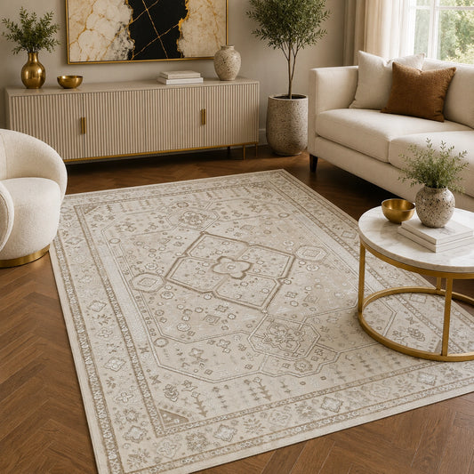 Elmaas T529A Cream White Modern Area Rug