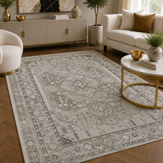 Elmaas T529A Light Grey White Modern Area Rug
