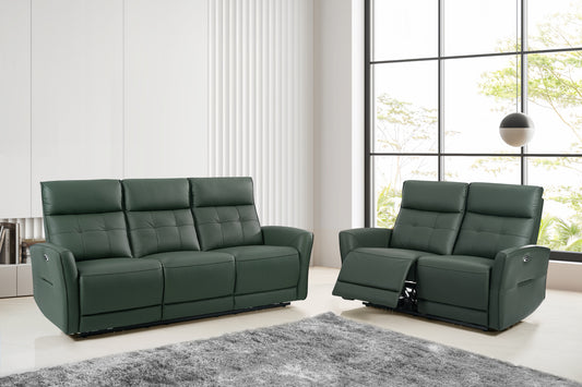 Rejuve Electronic Recliner Sofa Set in Green Thick Genuine Leather