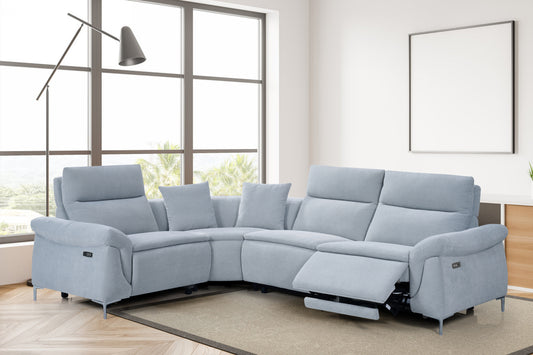 Elite Electronic Recliner Corner Sofa Set in Light Grey Fabric
