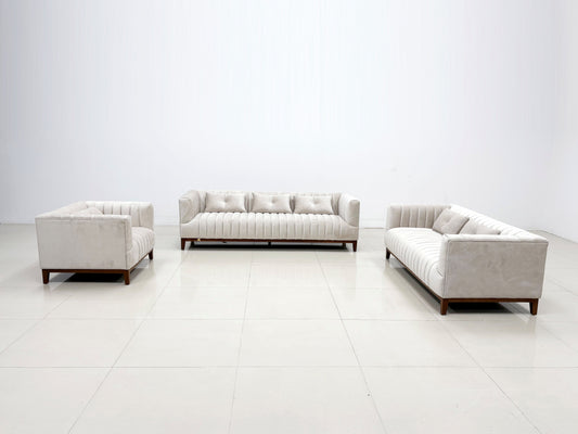 Nora Velvet Sofa Set Beige