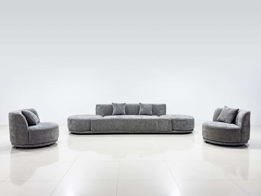 Selina Modern High Grade Chenille Fabric Sofa Set Dark Grey