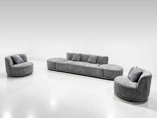 Selina Modern High Grade Chenille Fabric Sofa Set Dark Grey