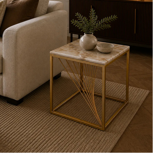 Marie Marble Top Side Table Gold