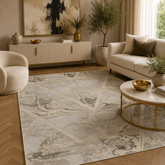 Marmaris D461A Beige V Gold Modern Area Rug