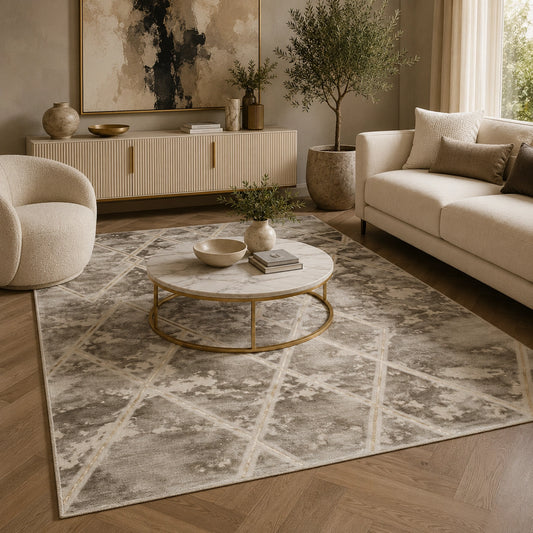 Marmaris D633A Beige V Gold Modern Area Rug