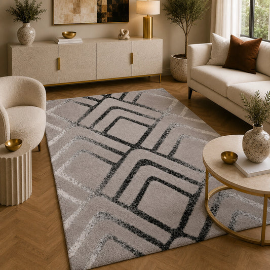 Soho 1237A Light Grey / White Modern Area Rug