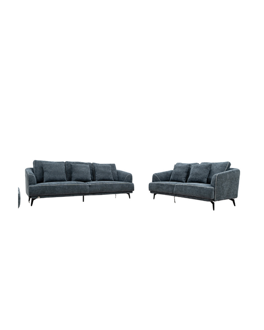 Eva Contemporary Sofa Set In Grey Fabric