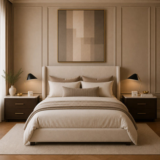 Modern designer bedside lamp featuring a marble base and black shade