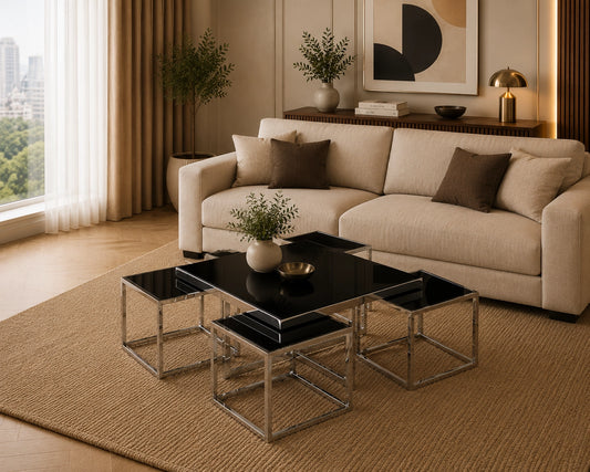 Luther Black Glass Coffee Table Black Silver