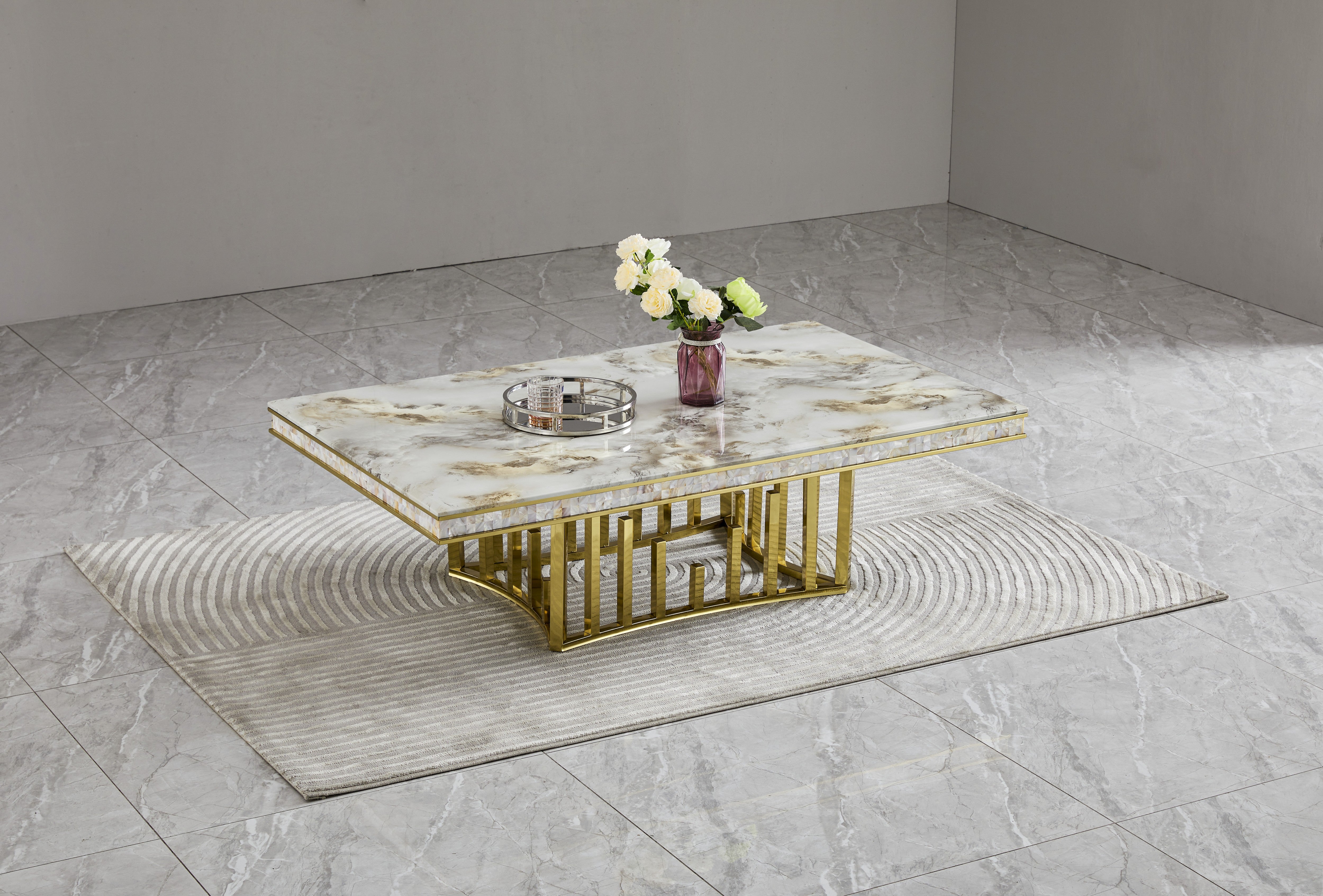 New Stela Coffee Table Marble Top Stainless Steel Base Gold