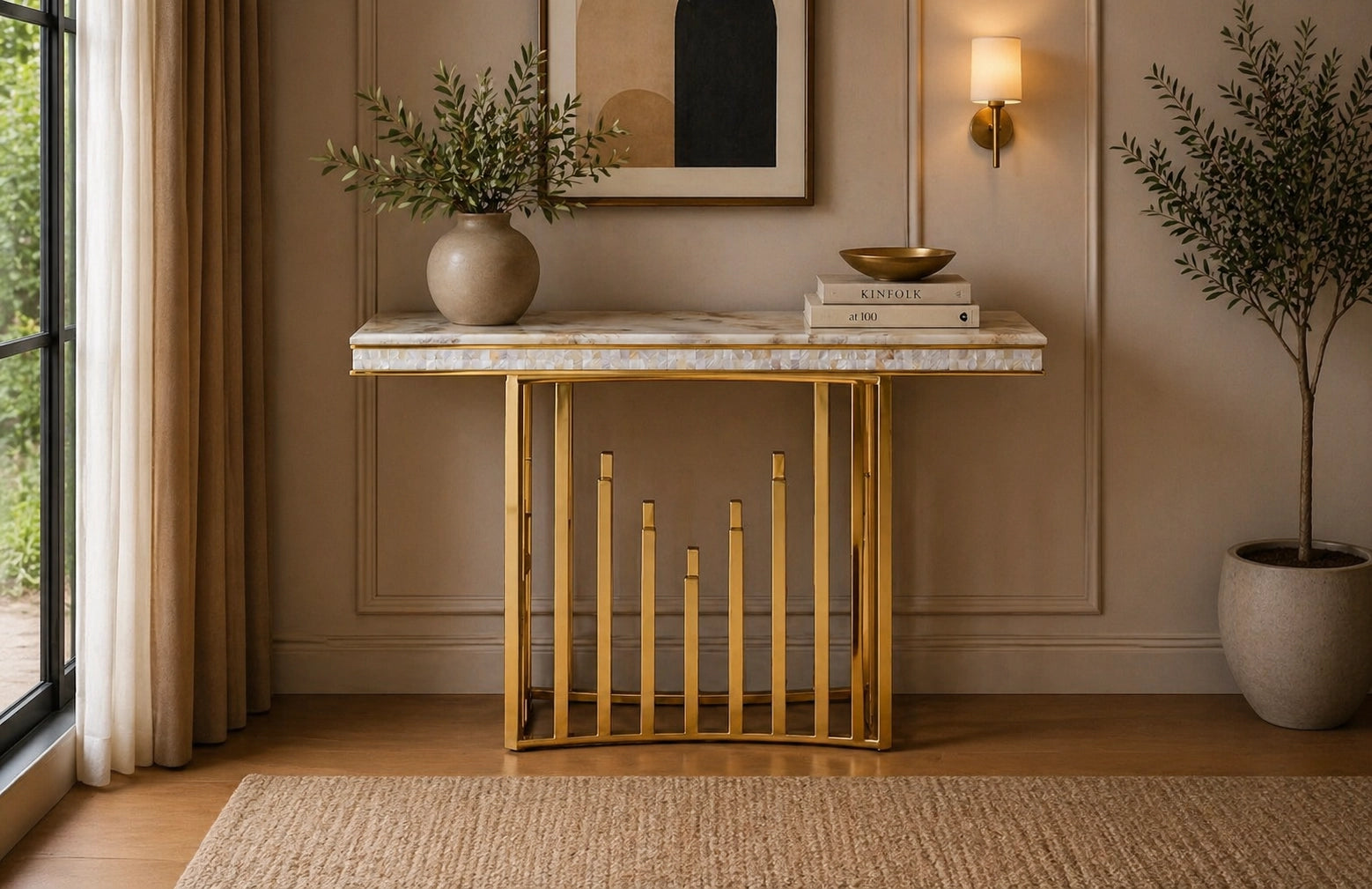 New Stela Marble Top Console Table Gold