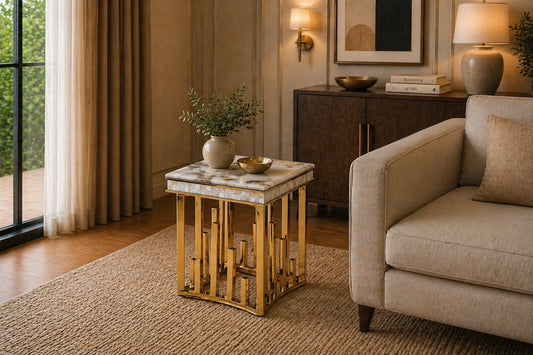 New Stela Side Table Marble Top Stainless Steel Base Gold