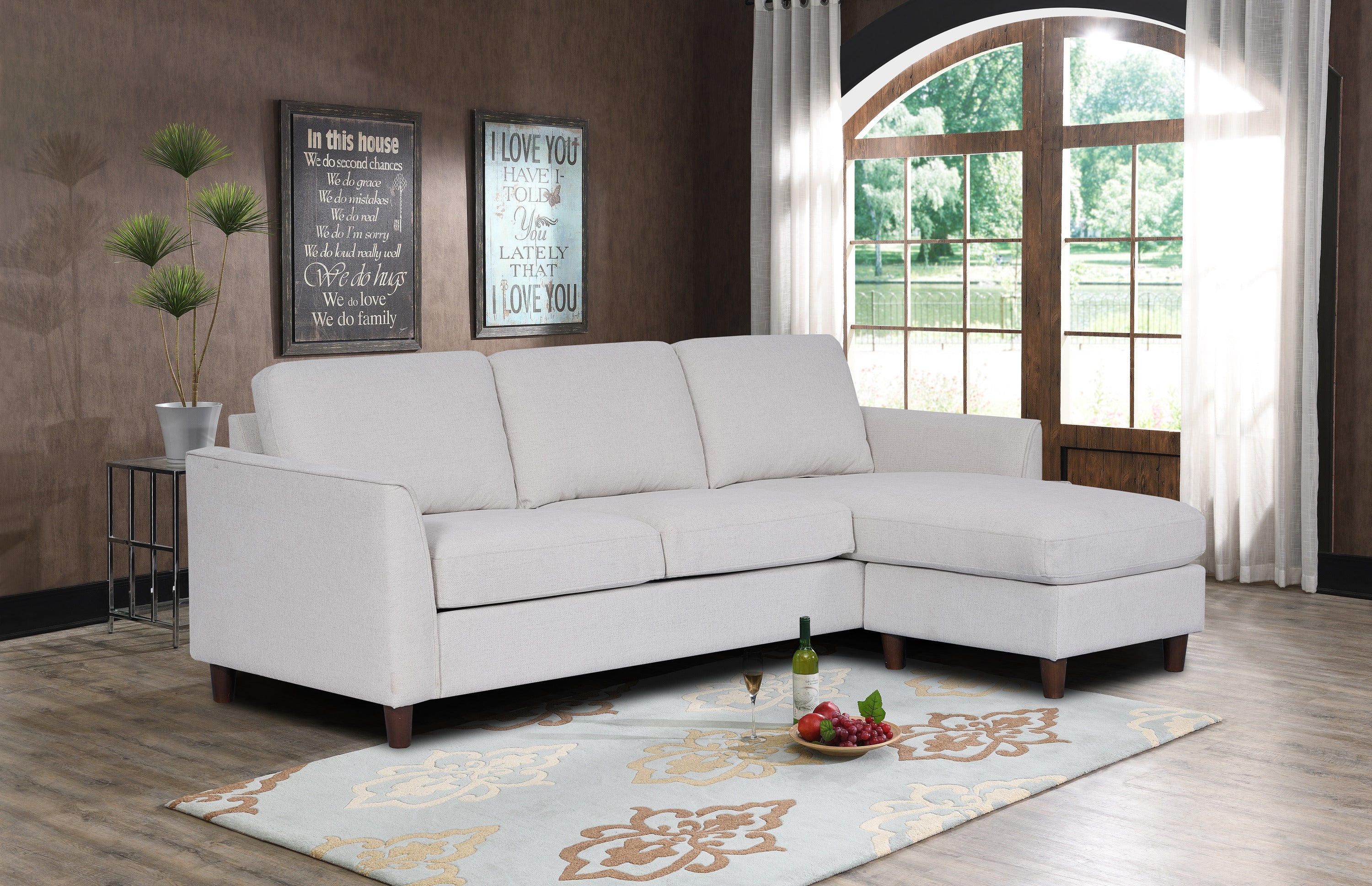 Tamim Beige Fabric Sofa With Ottoman Left Arm Chaise