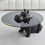 Hippo Round Coffe Table Fiberglass Animal Body + Glass Table Top