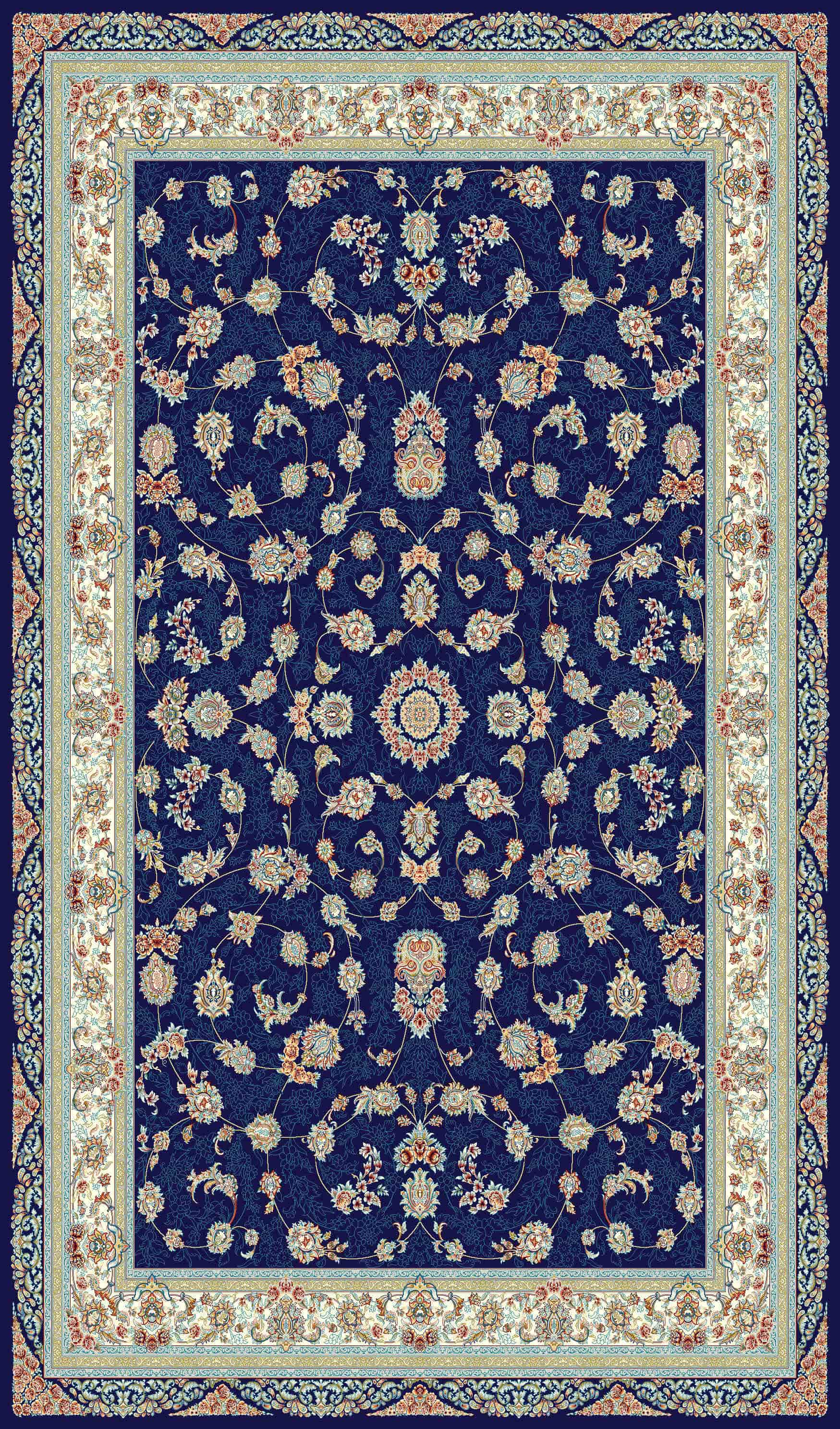 Mashad 722130 Traditional Persian Area Rug Dark Blue