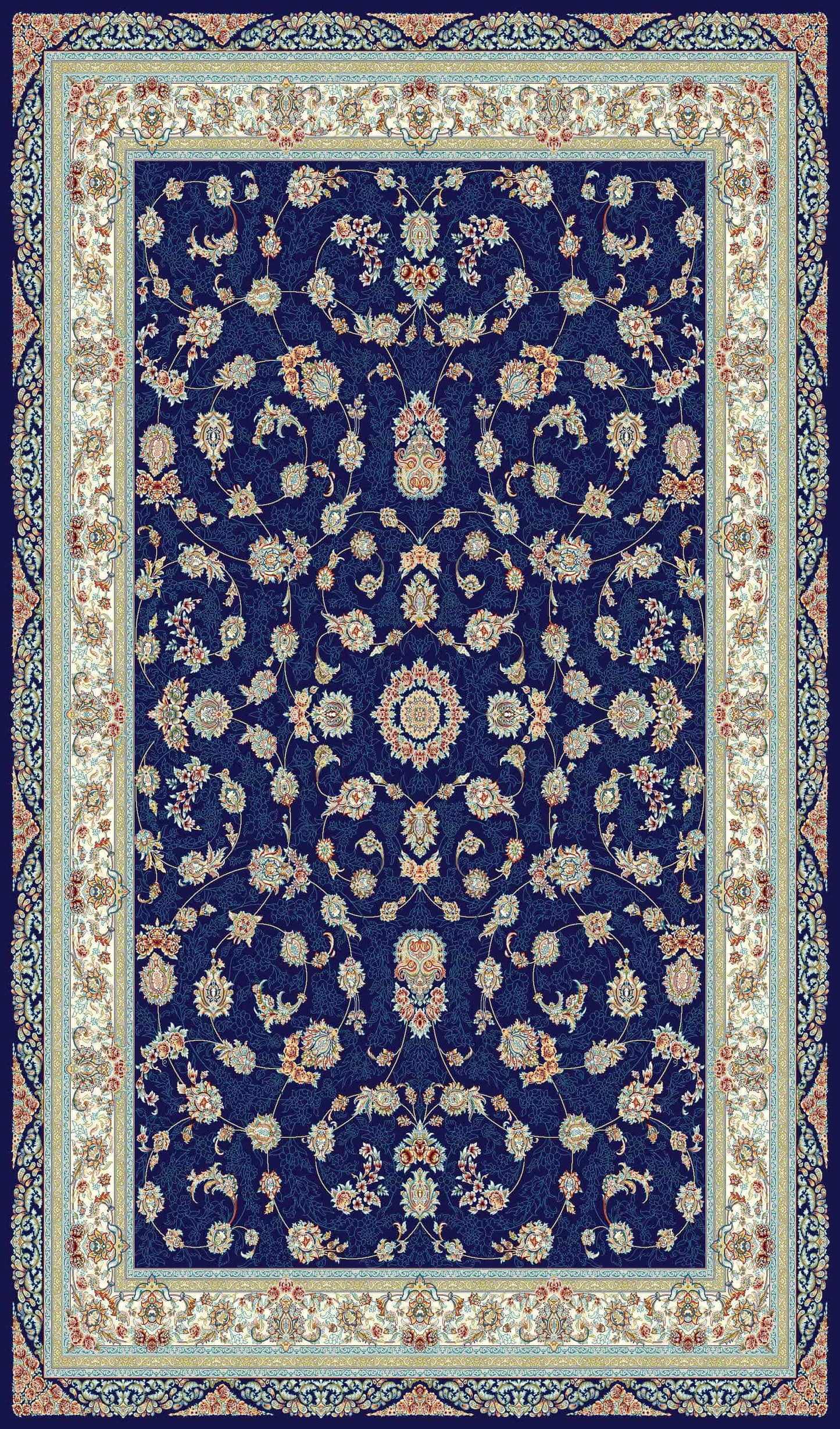 Mashad 722130 Traditional Persian Area Rug Dark Blue