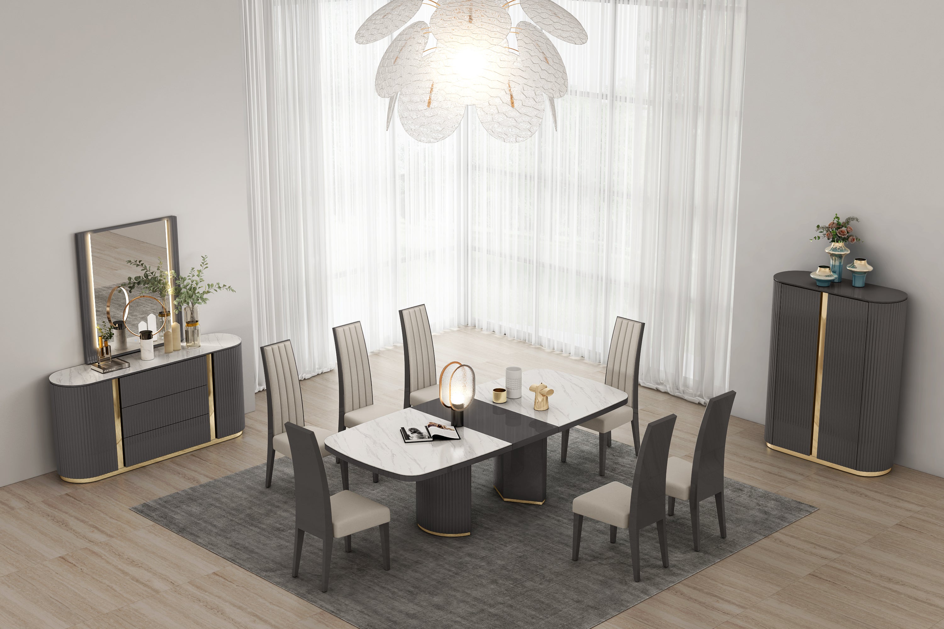 Juniper Modern Luxury Dining Table Graphite White Gold