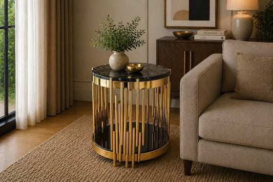 Alexis Marble Top Side Table Black Gold