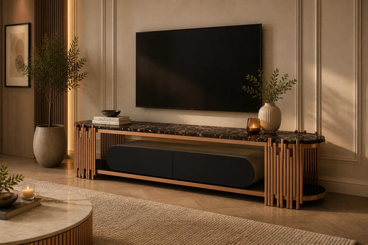 Alexis Marble Top Tv Stand Black Gold