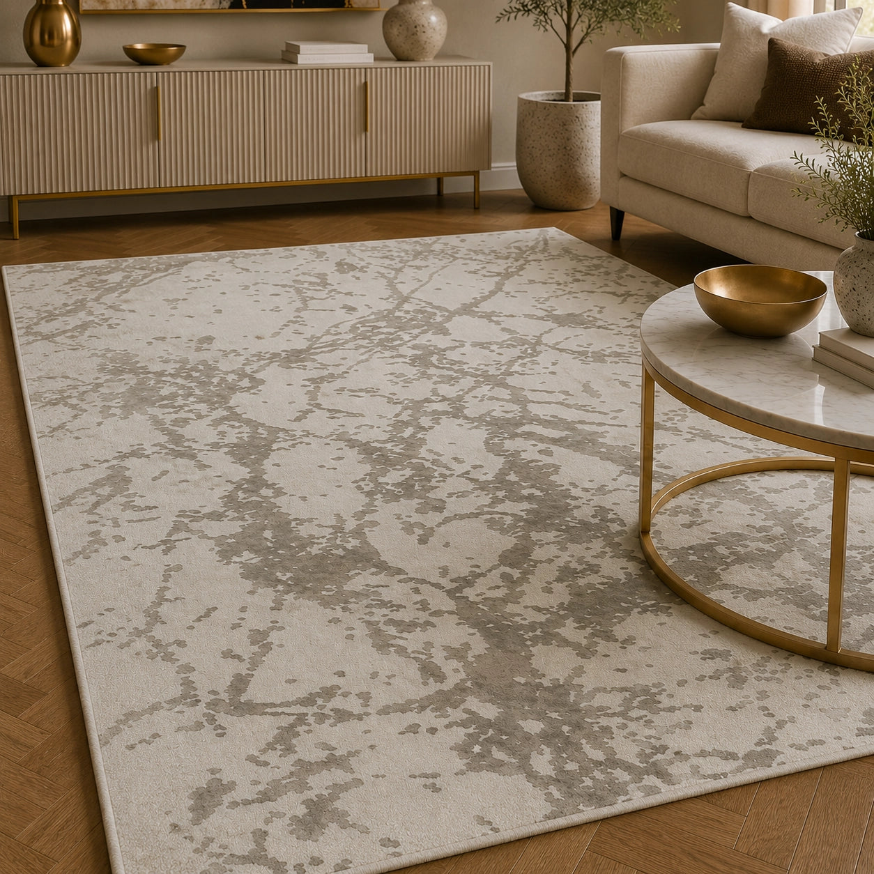 Anemon F030B Cream Cream Modern Area Rug