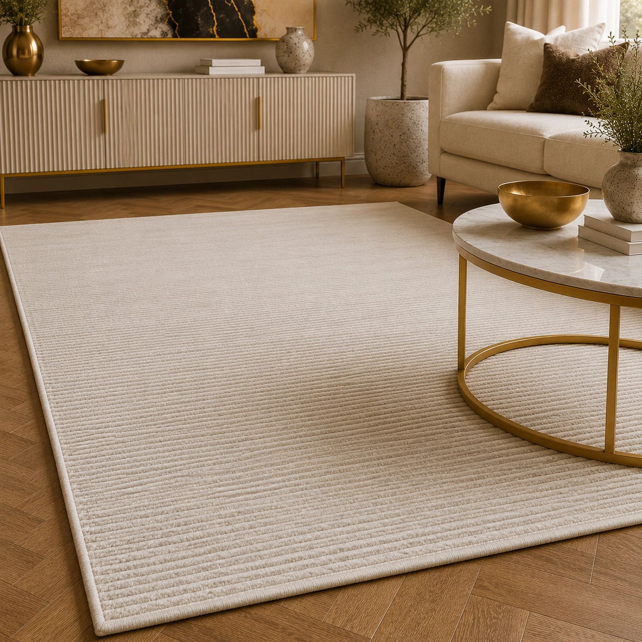 Anemon F043A Cream Cream Modern Area Rug