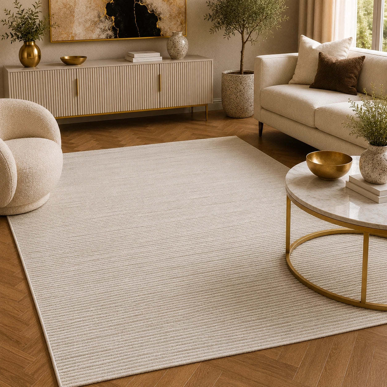 Anemon F043A Cream Cream Modern Area Rug