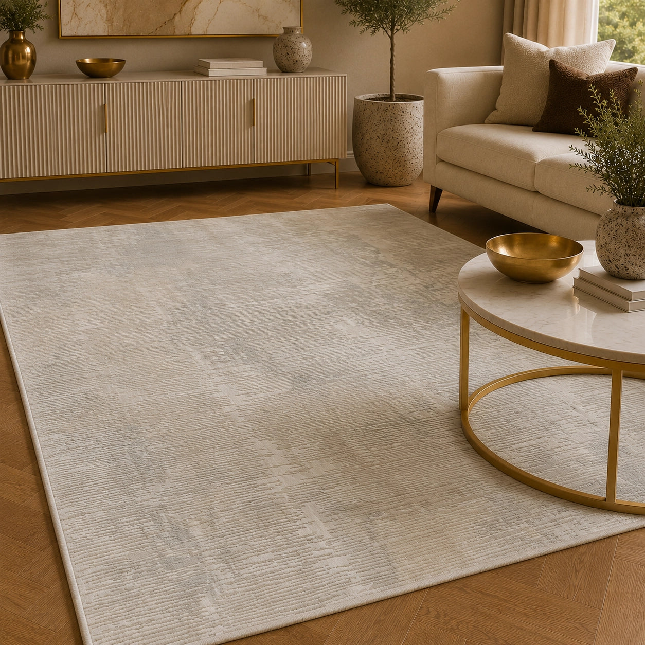 Anemon T015B Cream Silver Modern Area Rug