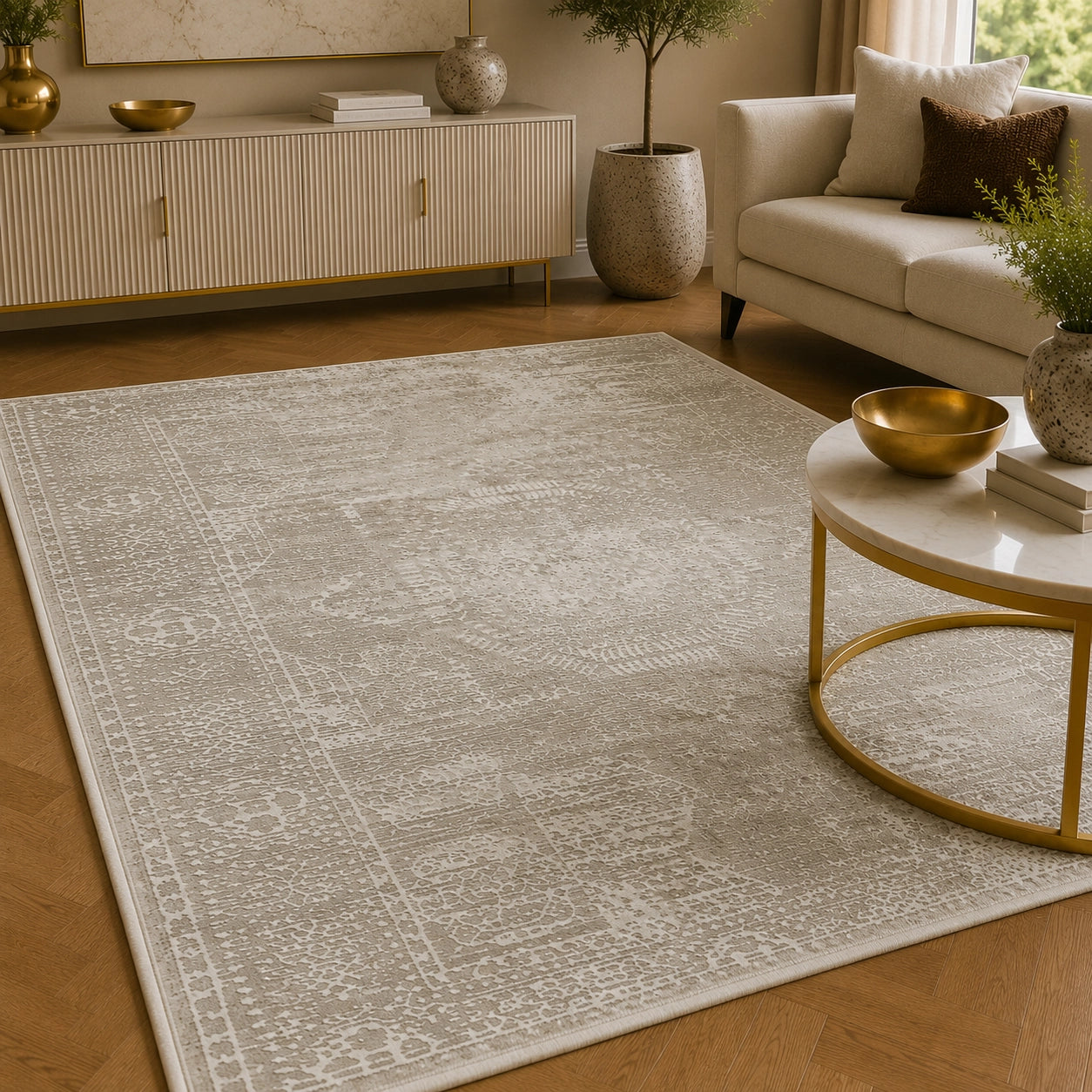 Anemon T025A Light Beige Light Grey Modern Area Rug