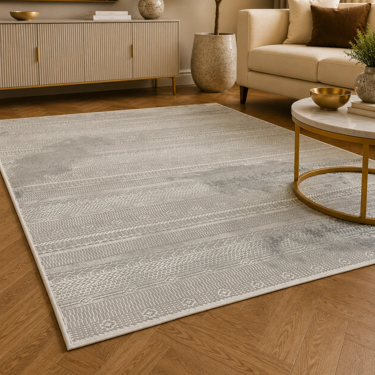 Anemon T053A Cream Silver Modern Area Rug